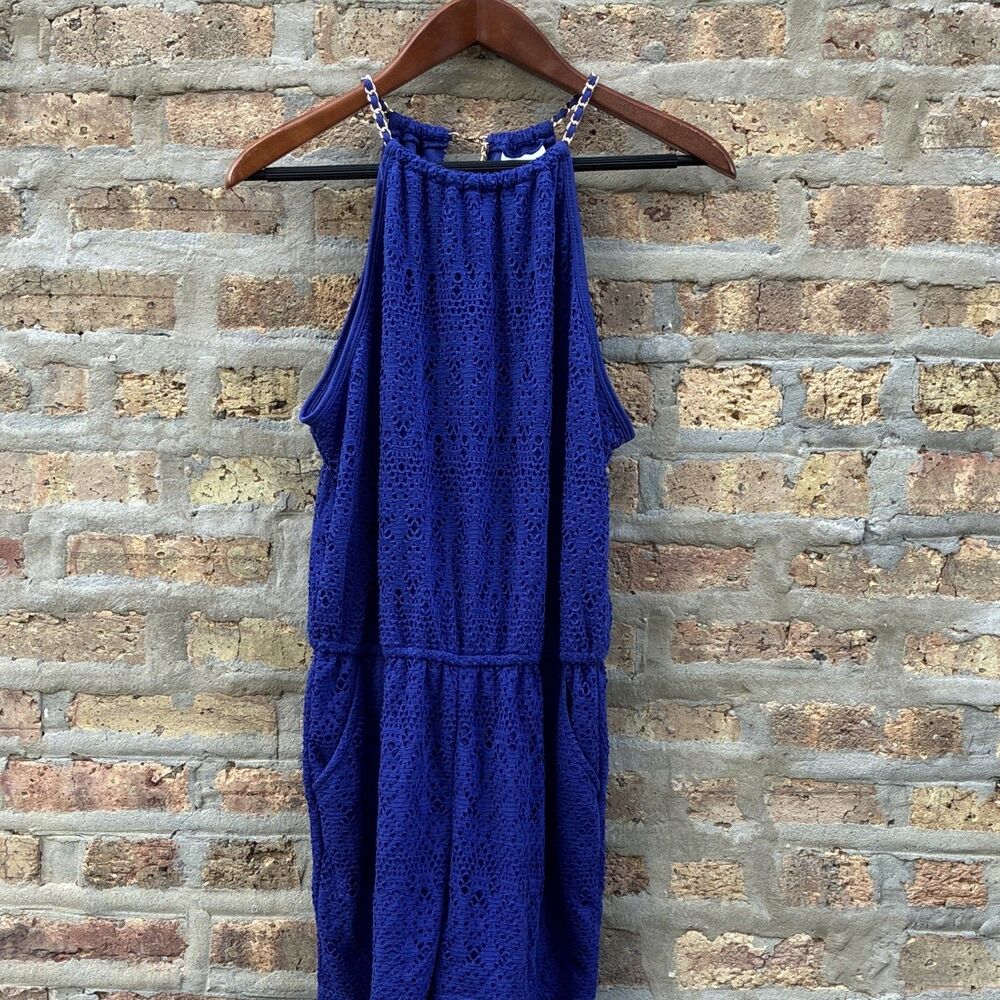 BISOU BISOU Blue Lace Halter Sleeveless Romper One-Piece Size‎ M